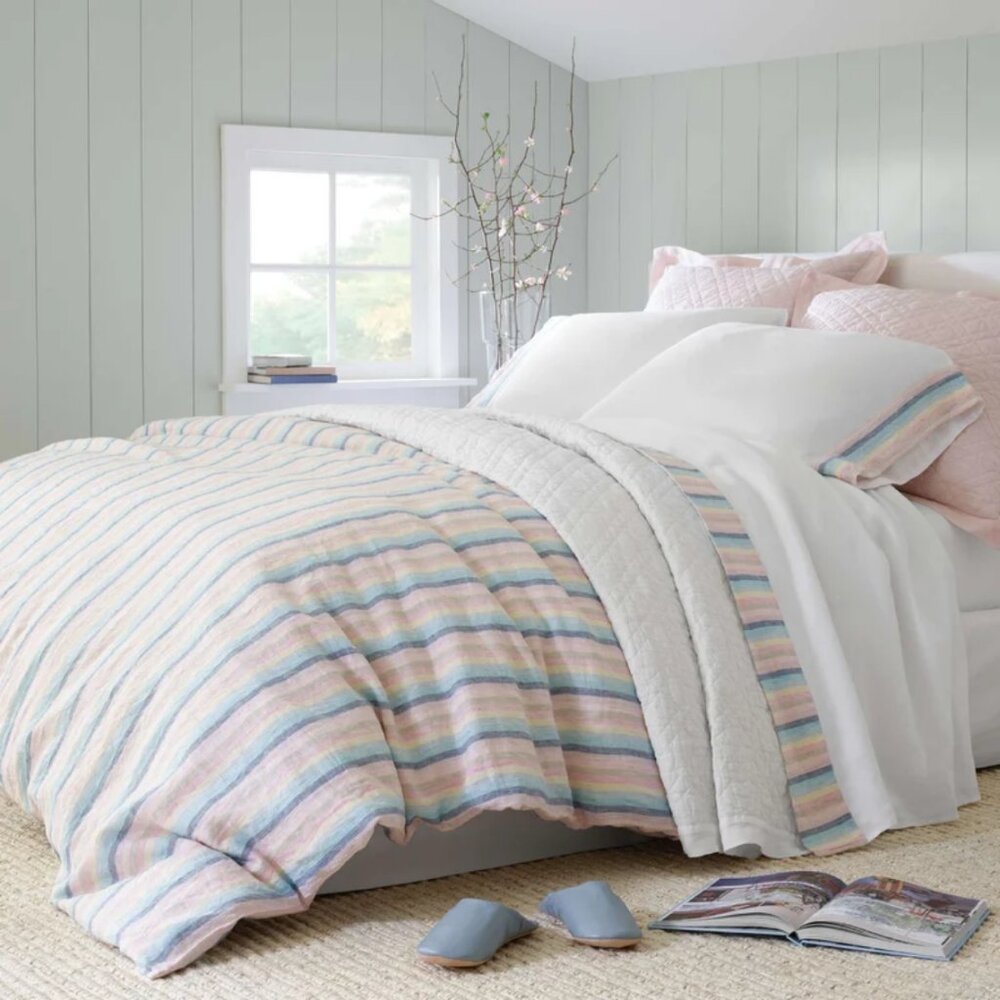 Pine Cone Hill Harmony Stripe Linen King Duvet and Sham
